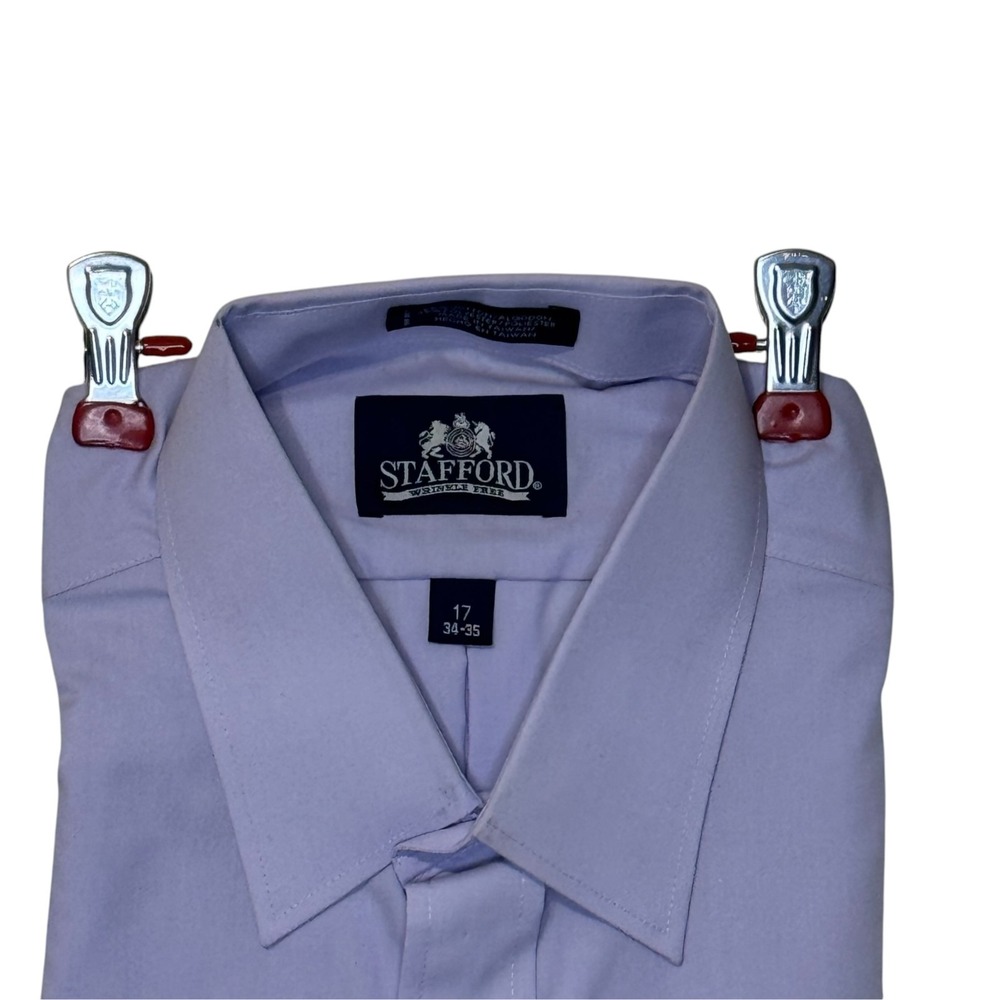 Stafford Mens Dress Shirt Light Orchid Purple Scotchguard 17 34-35 NWT